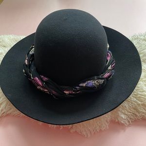 Round Crown Floppy Wool & Leather Hat